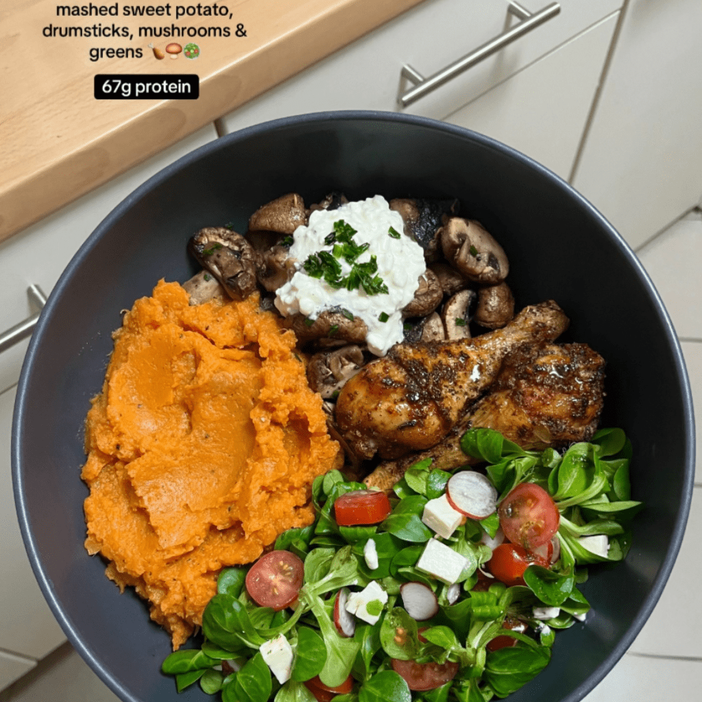 High-Protein Chicken Drumstick Sweet Potato Bowl - Nutrum Biotech