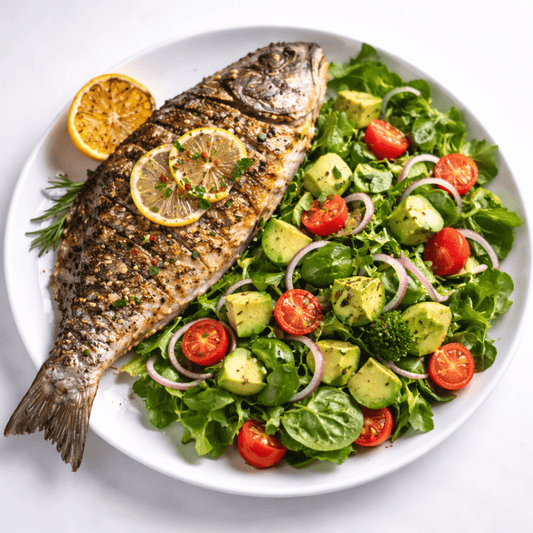 Whole Grilled Fish with Fresh Avocado Salad Healthy & Flavor-Packed Meal - Nutrum Biotech