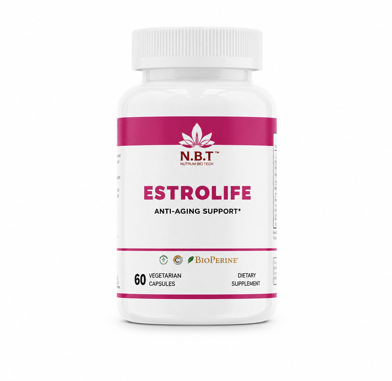 Estrolife Anti-Aging Support for Women by Nutrum, Vegan Supplement for Long Lasting Female Hormonal Balance, Ovarian Function, Skin Hydration, Elasticity and Firmness, Menopause Relief, 60 Capsules