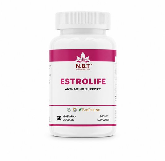 Estrolife Anti-Aging Support for Women by Nutrum, Vegan Supplement for Long Lasting Female Hormonal Balance, Ovarian Function, Skin Hydration, Elasticity and Firmness, Menopause Relief, 60 Capsules