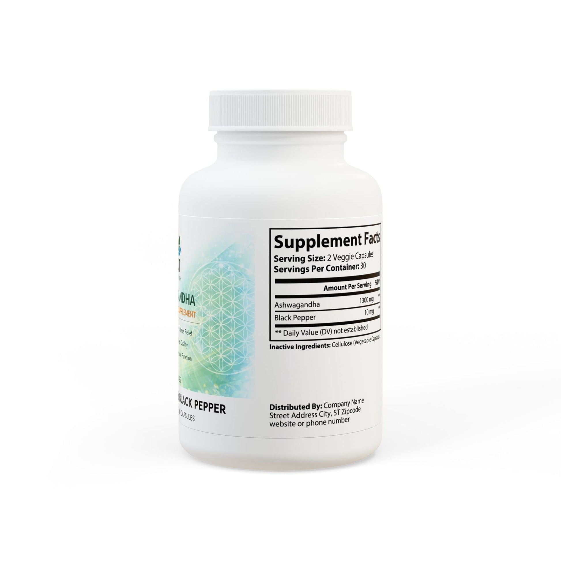 Ashwagandha and Black Pepper Supplement Non - GMO (60 capsules) - Nutrum Biotech