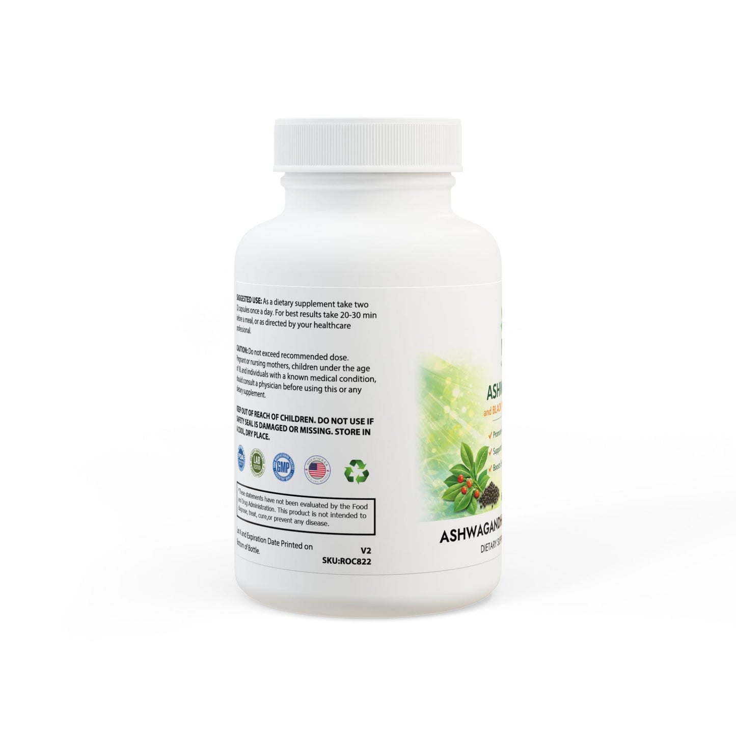 Ashwagandha and Black Pepper Supplement Non - GMO (60 capsules) - Nutrum Biotech