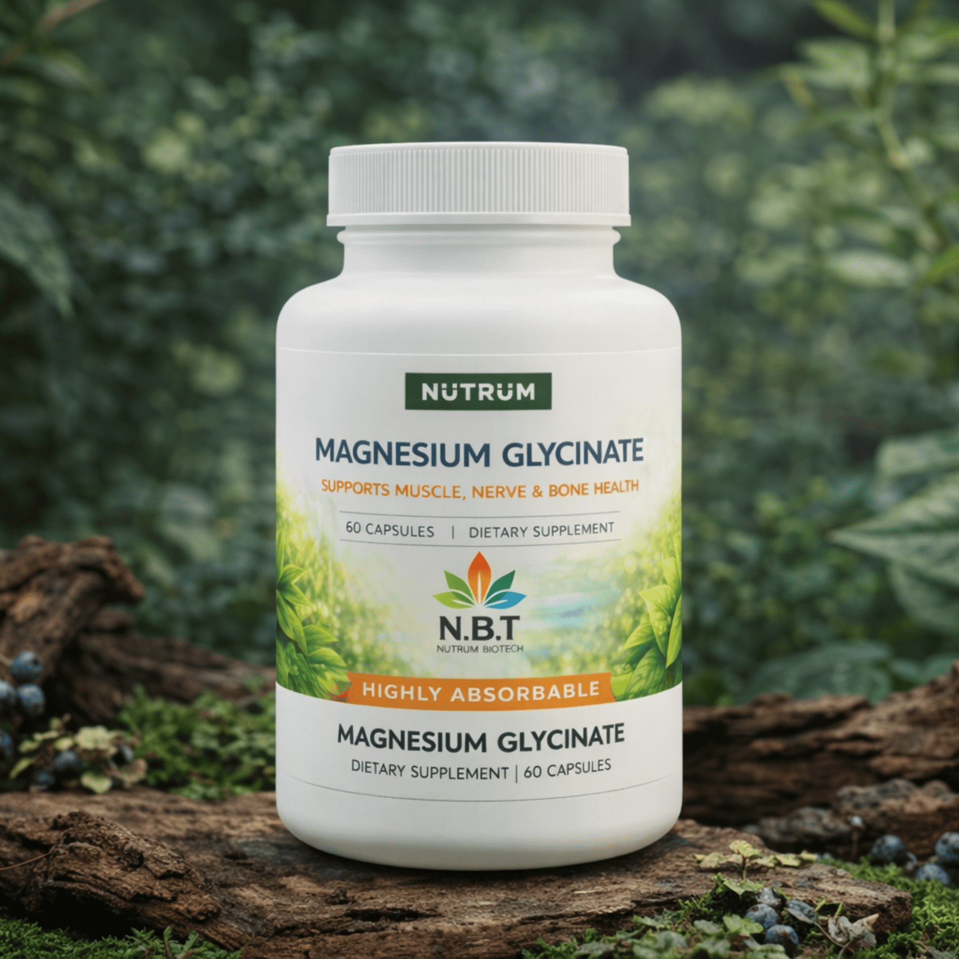 Magnesium Glycinate Supplement Vegan Capsules for Muscle & Daily Wellness - Nutrum Biotech