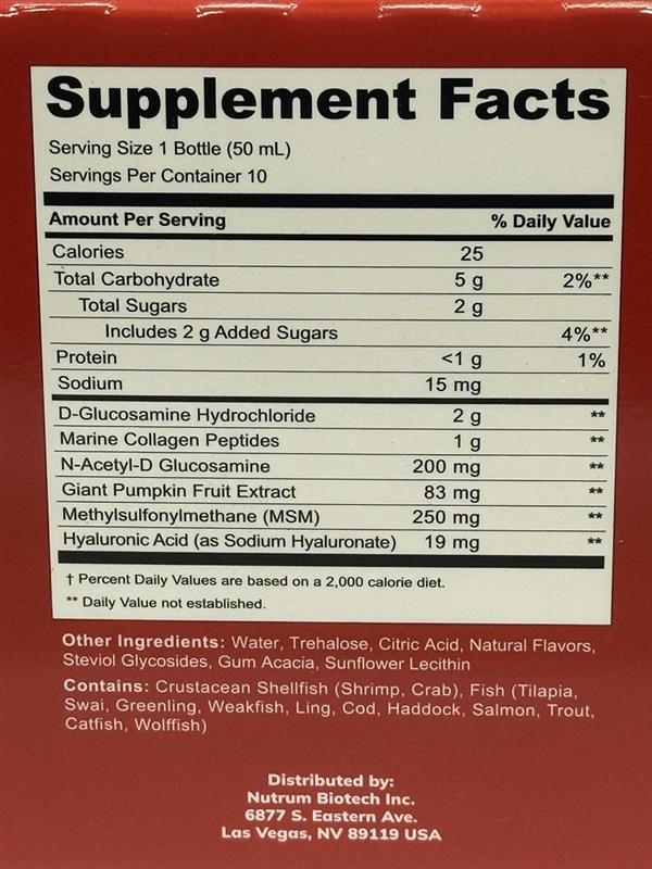 N.B.T. Joint Health Smart Shots with Glucosamine – 10 Bottles, 1.69 fl oz (50 mL) Each - Nutrum Biotech