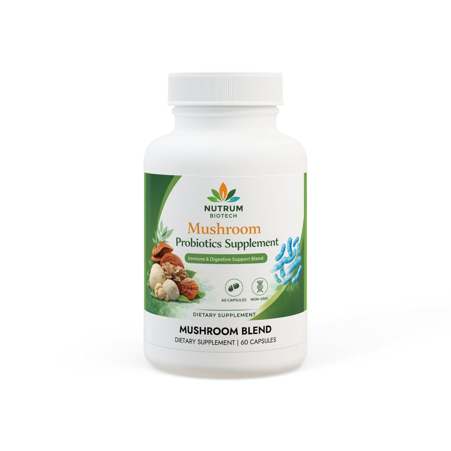 Organic Mushroom Blend Supplement for Brain, Energy & Wellness – 60 Capsules - Nutrum Biotech