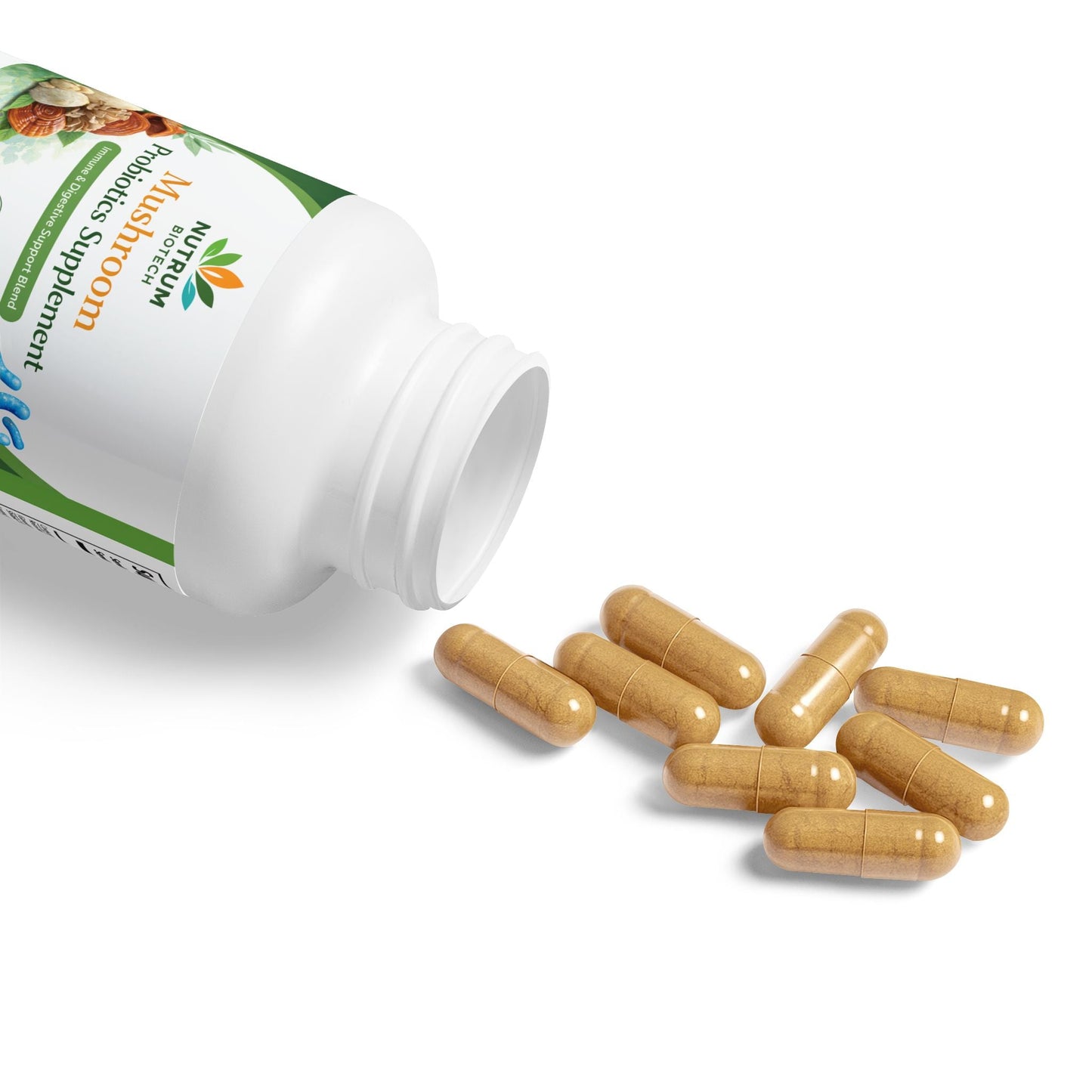 Organic Mushroom Blend Supplement for Brain, Energy & Wellness – 60 Capsules - Nutrum Biotech