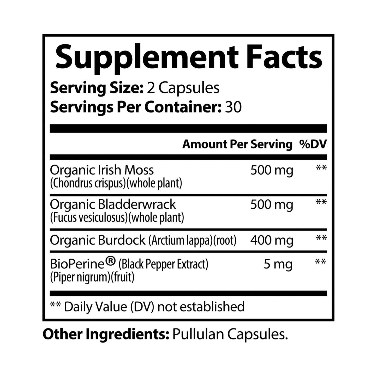 Organic Sea Moss Capsules with Burdock & Bladderwrack 92+ Essential Minerals Vegan, Non - GMO – 60 Capsules - Nutrum Biotech