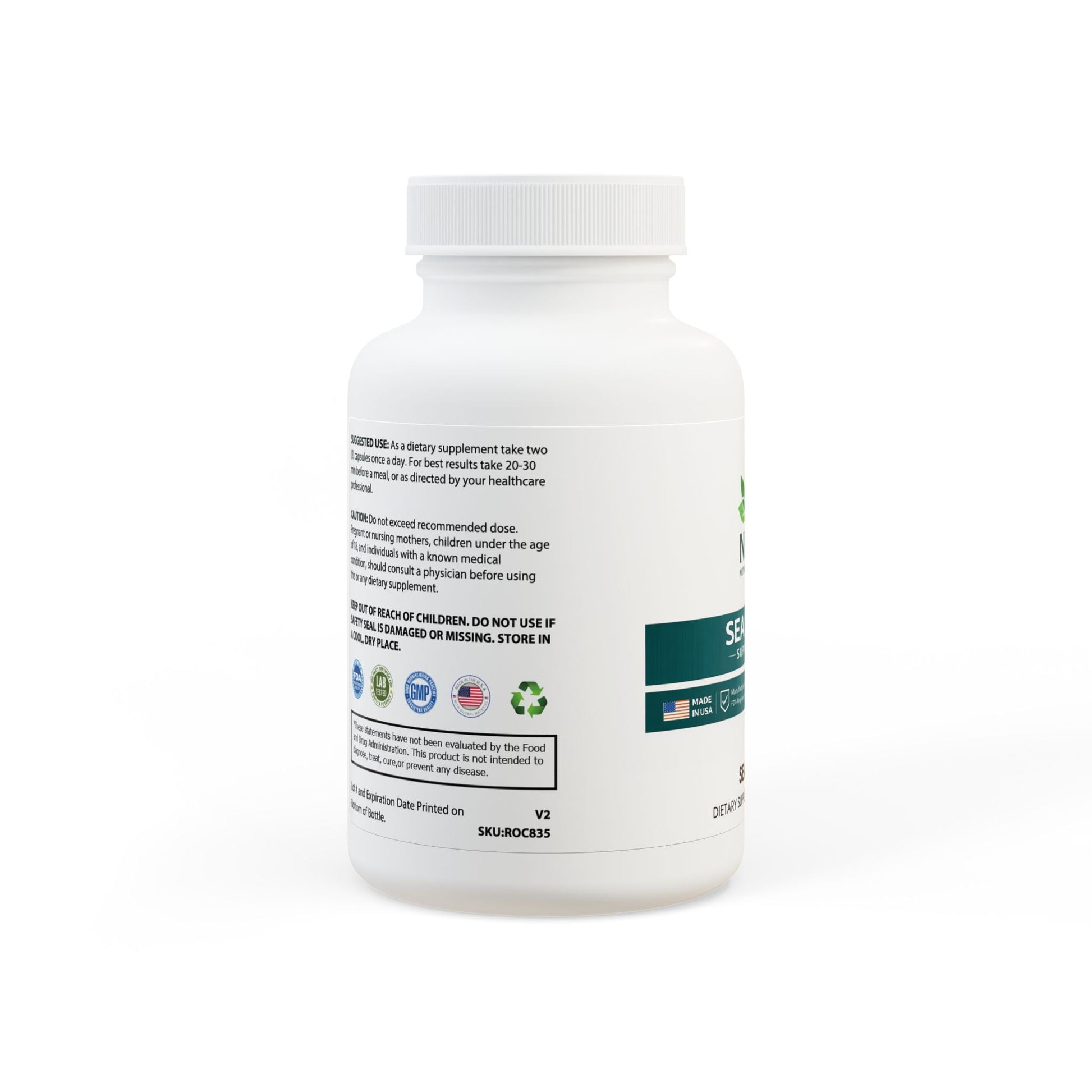 Organic Sea Moss Capsules with Burdock & Bladderwrack 92+ Essential Minerals Vegan, Non - GMO – 60 Capsules - Nutrum Biotech