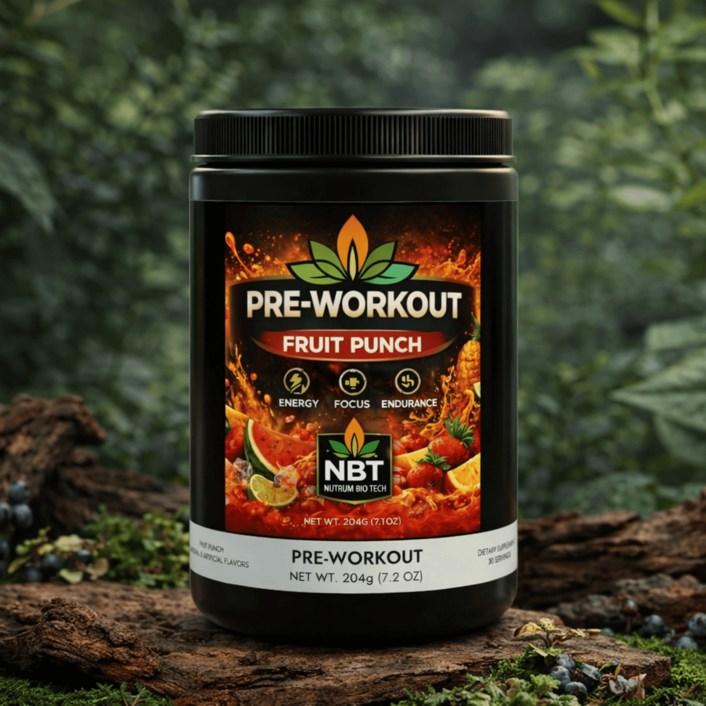 Pre - Workout Supplement Fruit Punch Energy, Focus & Muscle Pump Formula (204g / 7.1 oz) - Nutrum Biotech