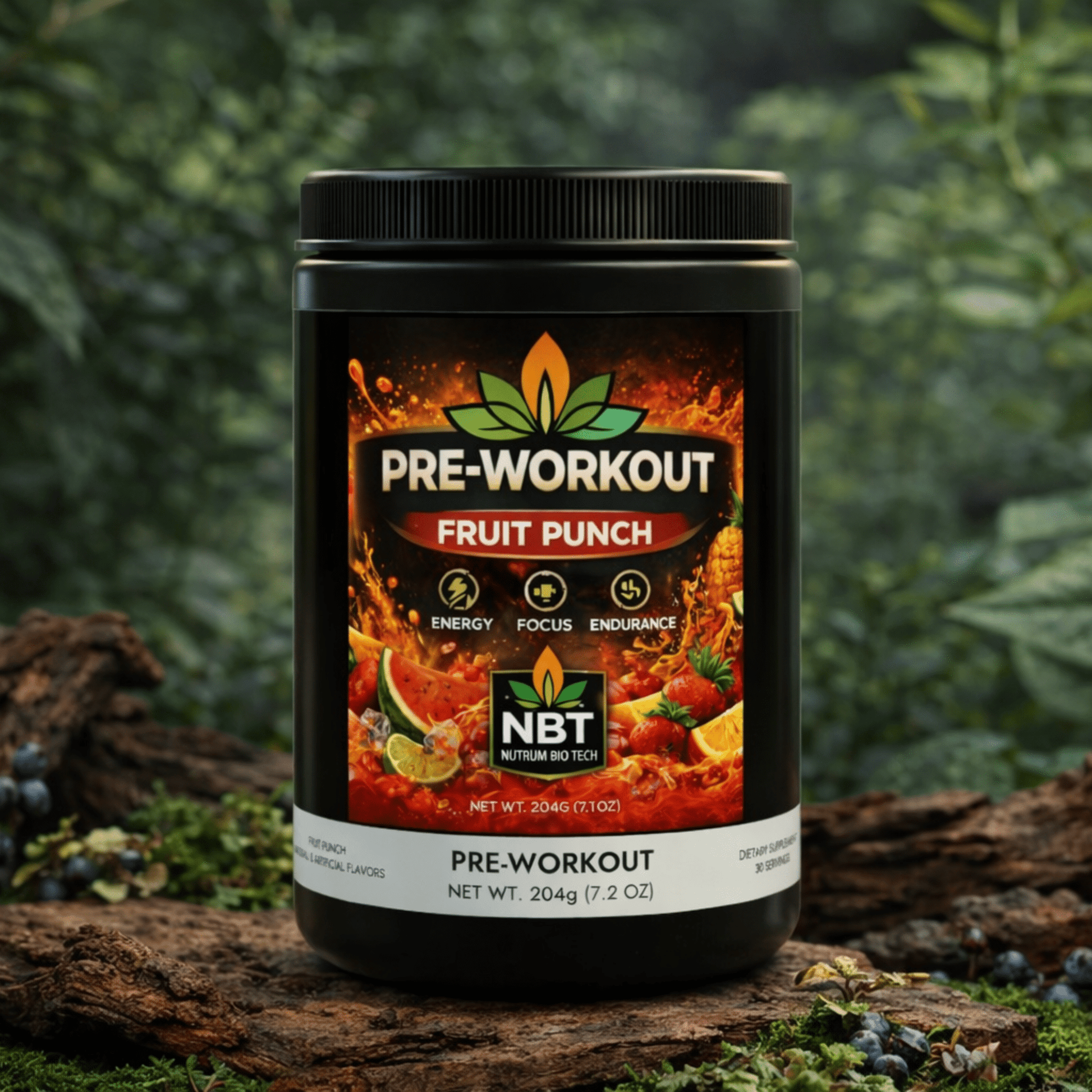 Pre - Workout Supplement Fruit Punch Energy, Focus & Muscle Pump Formula (204g / 7.1 oz) - Nutrum Biotech