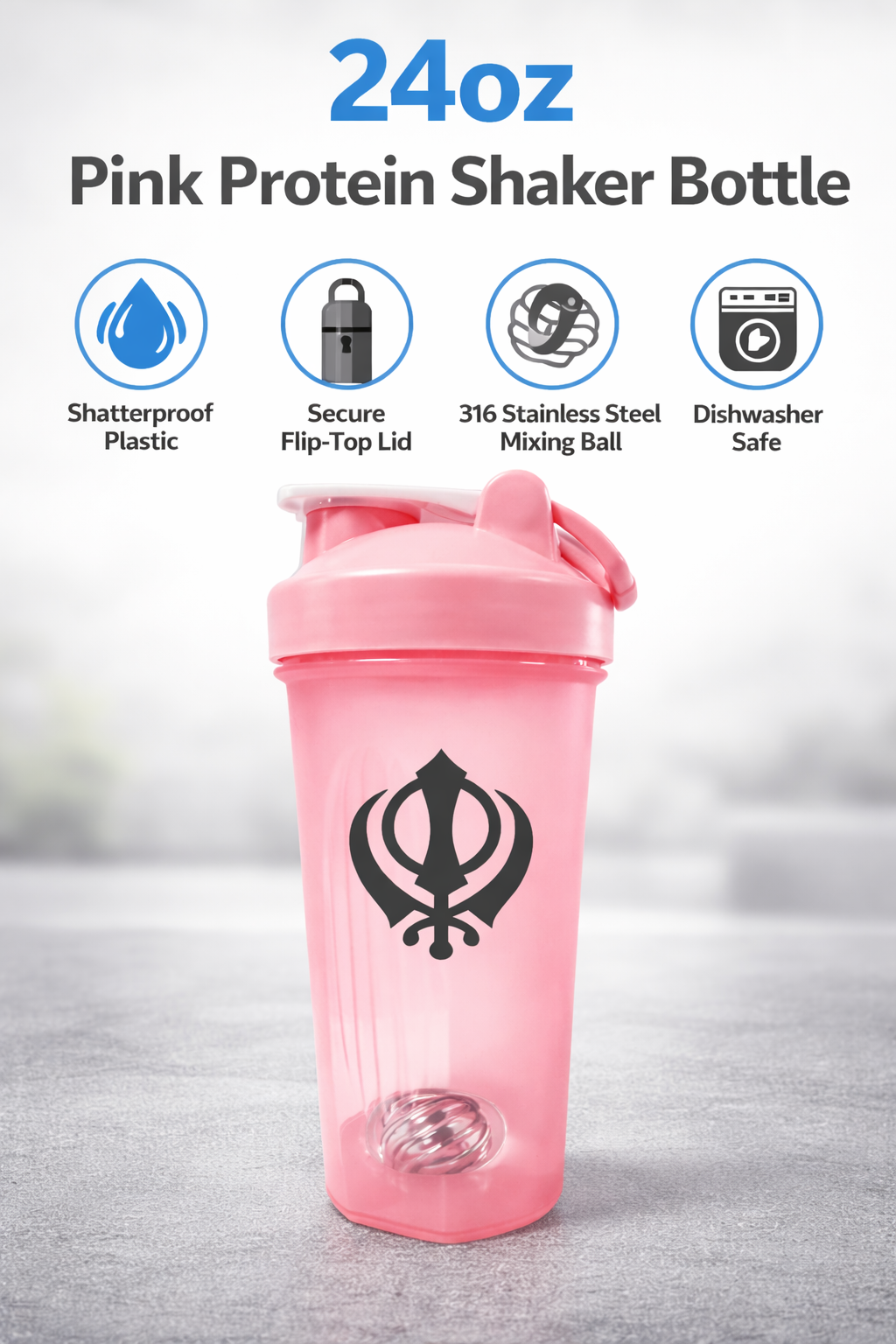 24oz Protein Shaker for Gym & Fitness – Leakproof 700ml Mixer Bottle with Stainless Steel Ball, BPA-Free & Dishwasher Safe