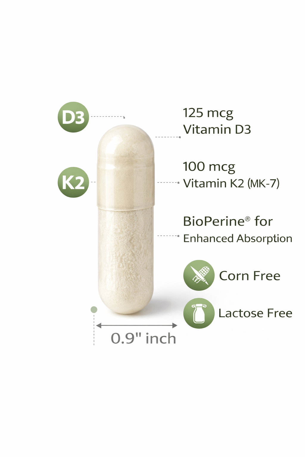 Vitamin D3 + K2 Supplement with BioPerine® (60 Capsules) - Nutrum Biotech