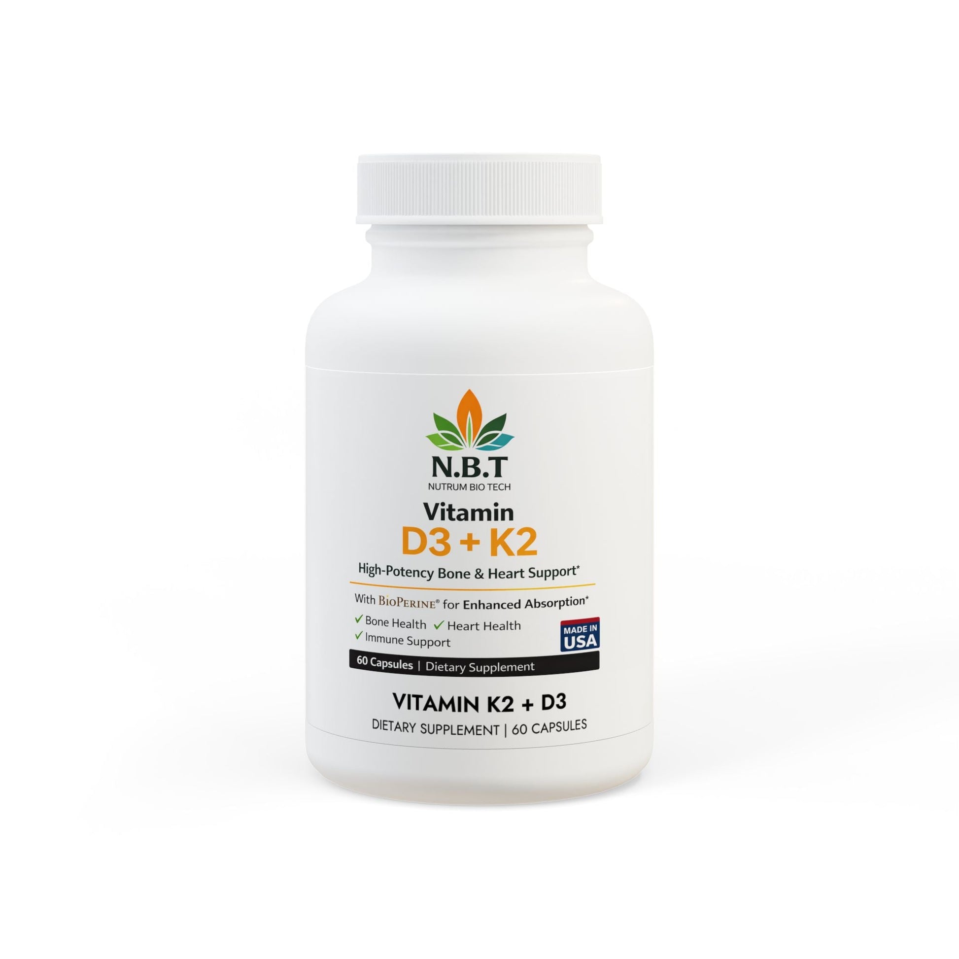 Vitamin D3 + K2 Supplement with BioPerine® (60 Capsules) - Nutrum Biotech