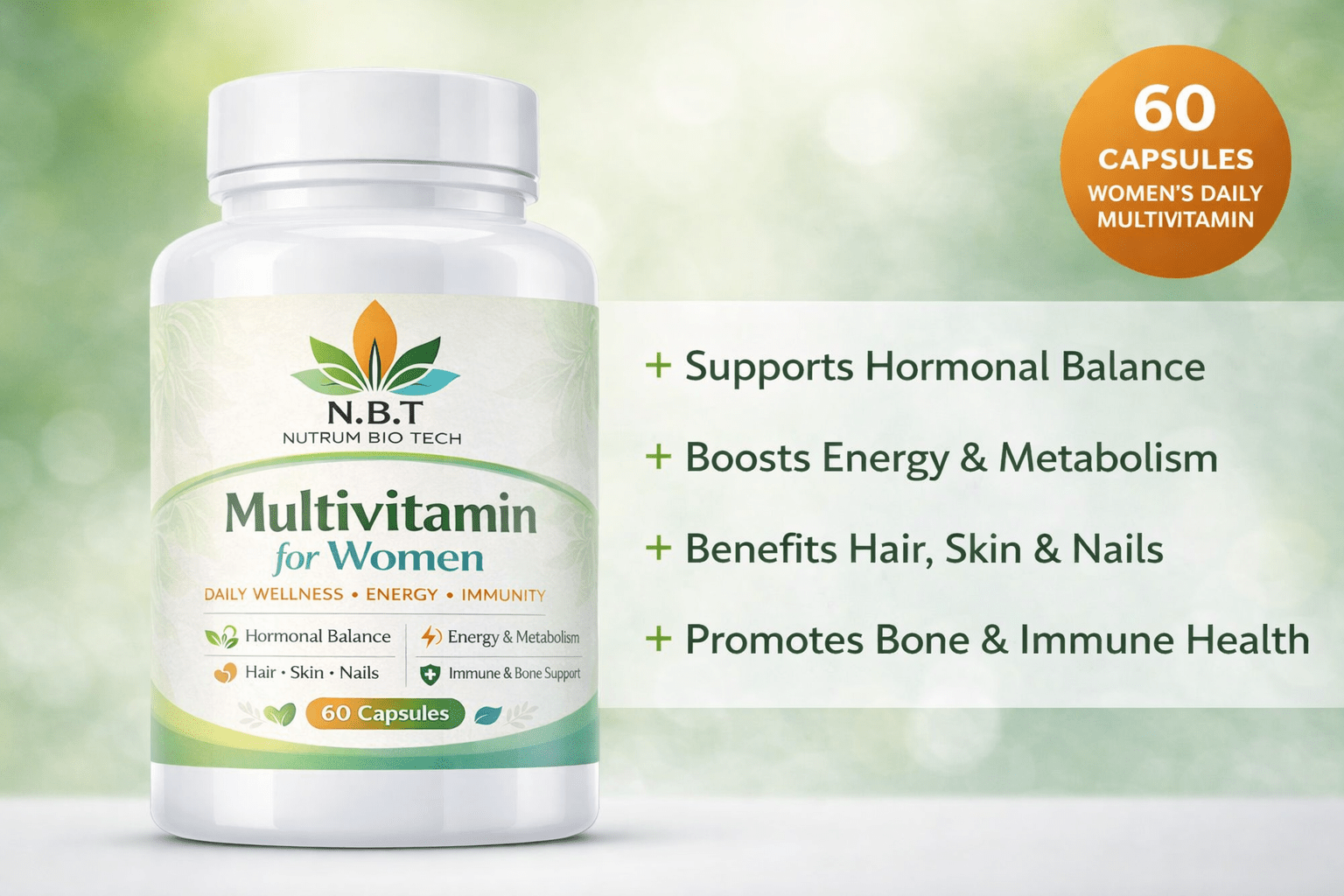Women’s Multivitamin Supplement Energy, Metabolism & Antioxidant Support - Nutrum Biotech